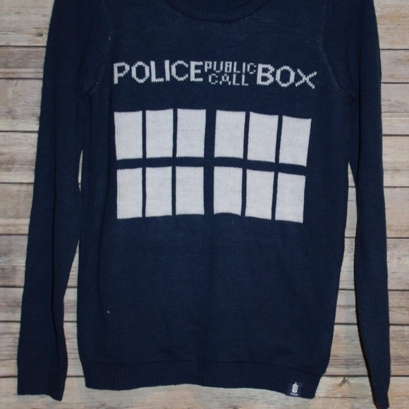 ✨ Hot Topic BBC POLICE BOX Dr. Who Sweater HW2008 - Picture 4 of 7